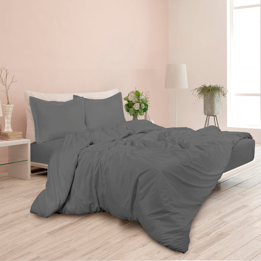 ROYALE Grey Duvet Cover Queen Size - Washed Duvet Cover Set, 3 Piece Double Brushed Duvet Covers with Button Closure - 1 Duvet Cover 90x90 inches and 2 Pillow Shams - Comforter Cover