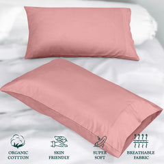 ROYALE LINENS 300 Thread Count 100% Long Staple Combed Cotton Pillowcases Set of 2 - Ultra Soft - Queen Bed Pillow Cover - 20"x30" - Breathable, Cool & Crisp Percale Pink Pillow Cases (Queen, Pink)