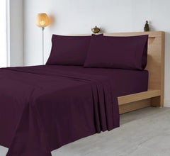 ROYALE LINENS 400 Thread Count 100% American Grown Cotton 4 Piece Sateen Queen Sheet Set - 1 Fitted Sheet, 1 Flat Sheet, 2 Pillow case - Purple Queen Bedsheet - Cotton Sheets - (Queen, Desert Purple)