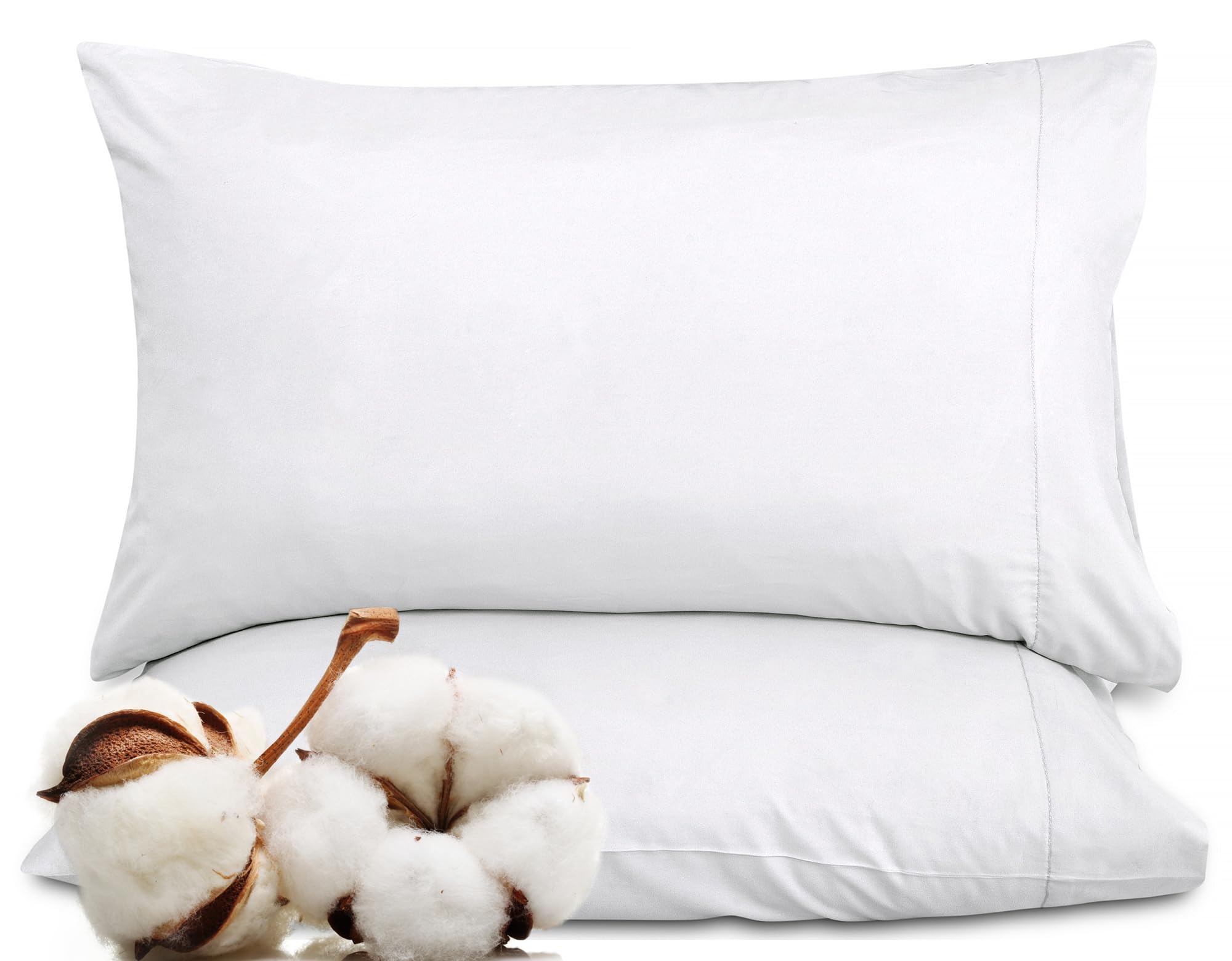 ROYALE LINENS 300 Thread Count 100% Long Staple Combed Cotton Pillowcases Set of 2 - Ultra Soft - Bed Pillow Cover -  - Breathable, Cool & Crisp Percale White Pillow Cases ( White)