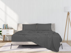 ROYALE LINENS - 4 Piece Bed Sheet - Soft Brushed Microfiber 1800 Bedding Set - 1 Fitted Sheet, 1 Flat Sheet, 2 Pillow case - Wrinkle & Fade Resistant Luxury Sheet Set (Grey)