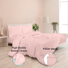 ROYALE Pink Duvet Cover Queen Size - Washed Duvet Cover Set, 3 Piece Double Brushed Duvet Covers with Button Closure - 1 Duvet Cover 90x90 inches and 2 Pillow Shams - Comforter Cover