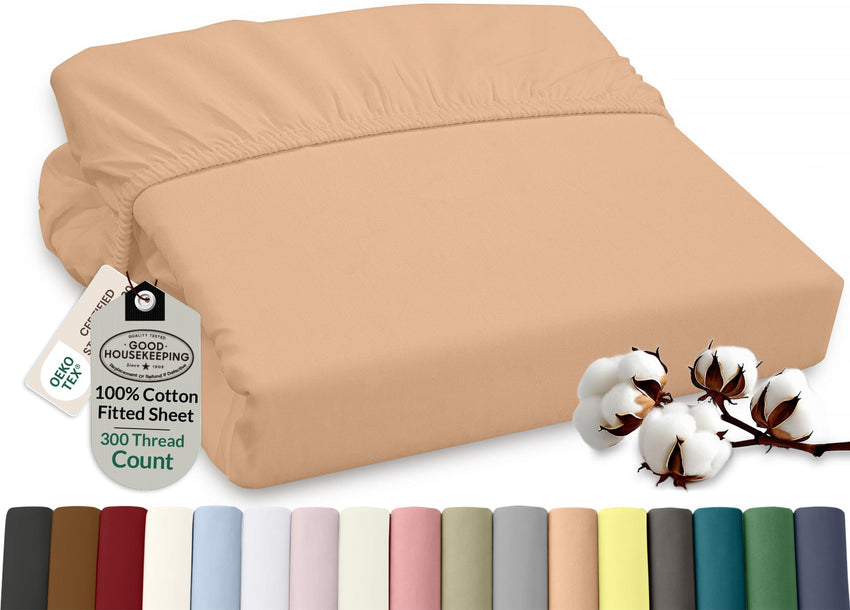 Royale Linens 100% Organic Cotton Percale Weave Super Soft Deep Pocket Bottom Sheets Elastic Sheet Fitted Sheets Only