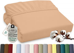 Royale Linens 100% Organic Cotton Percale Weave Super Soft Deep Pocket Bottom Sheets Elastic Sheet Fitted Sheets Only