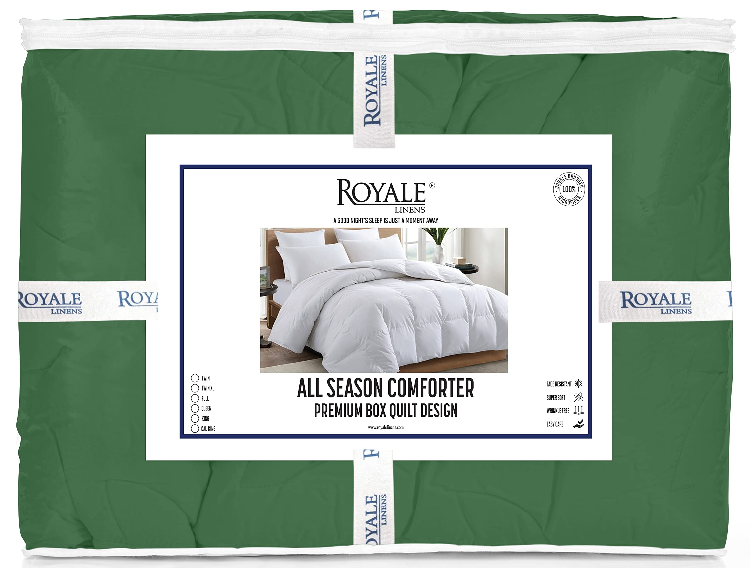 ROYALE Queen Comforter - All Season Down Alternative Bedding Comforter - Lightweight Quilted Comforter with Corner Tabs - Soft Luxury Hotel Comforter - Box Stitched Duvet Insert (Queen, Hunter Green)