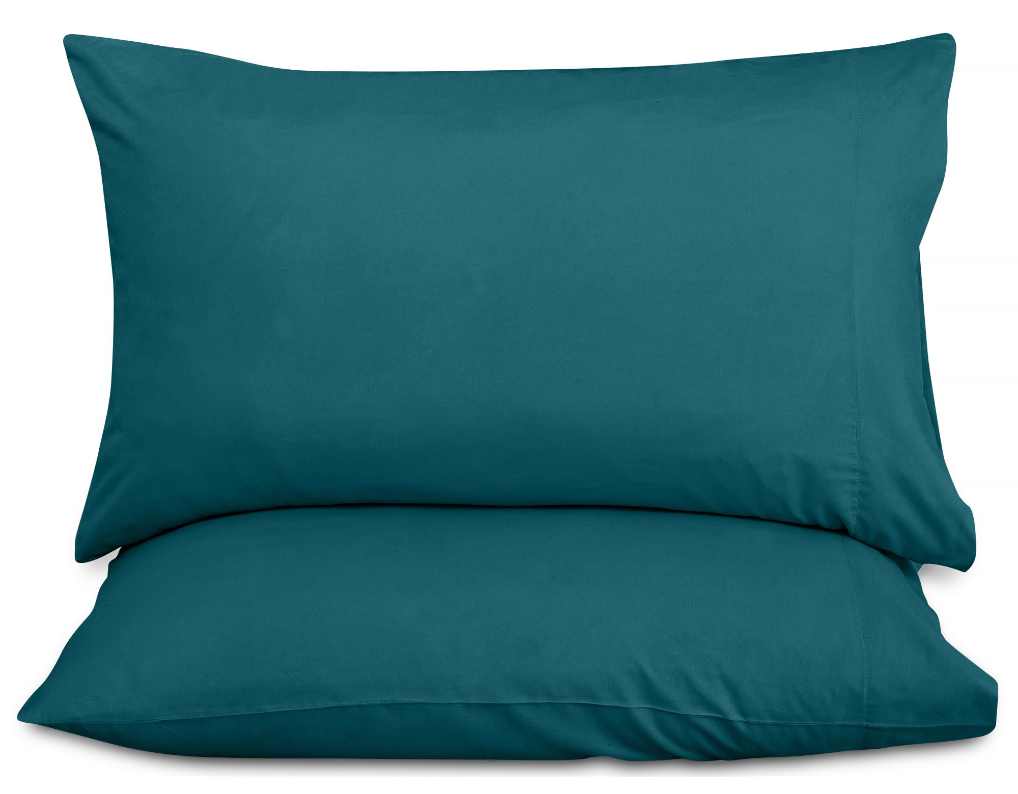 ROYALE LINENS 300 Thread Count 100% Long Staple Combed Cotton Pillowcases Set of 2 - Ultra Soft - Queen Bed Pillow Cover - 20"x30" - Breathable, Cool & Crisp Percale Teal Pillow Cases (Queen, Teal)