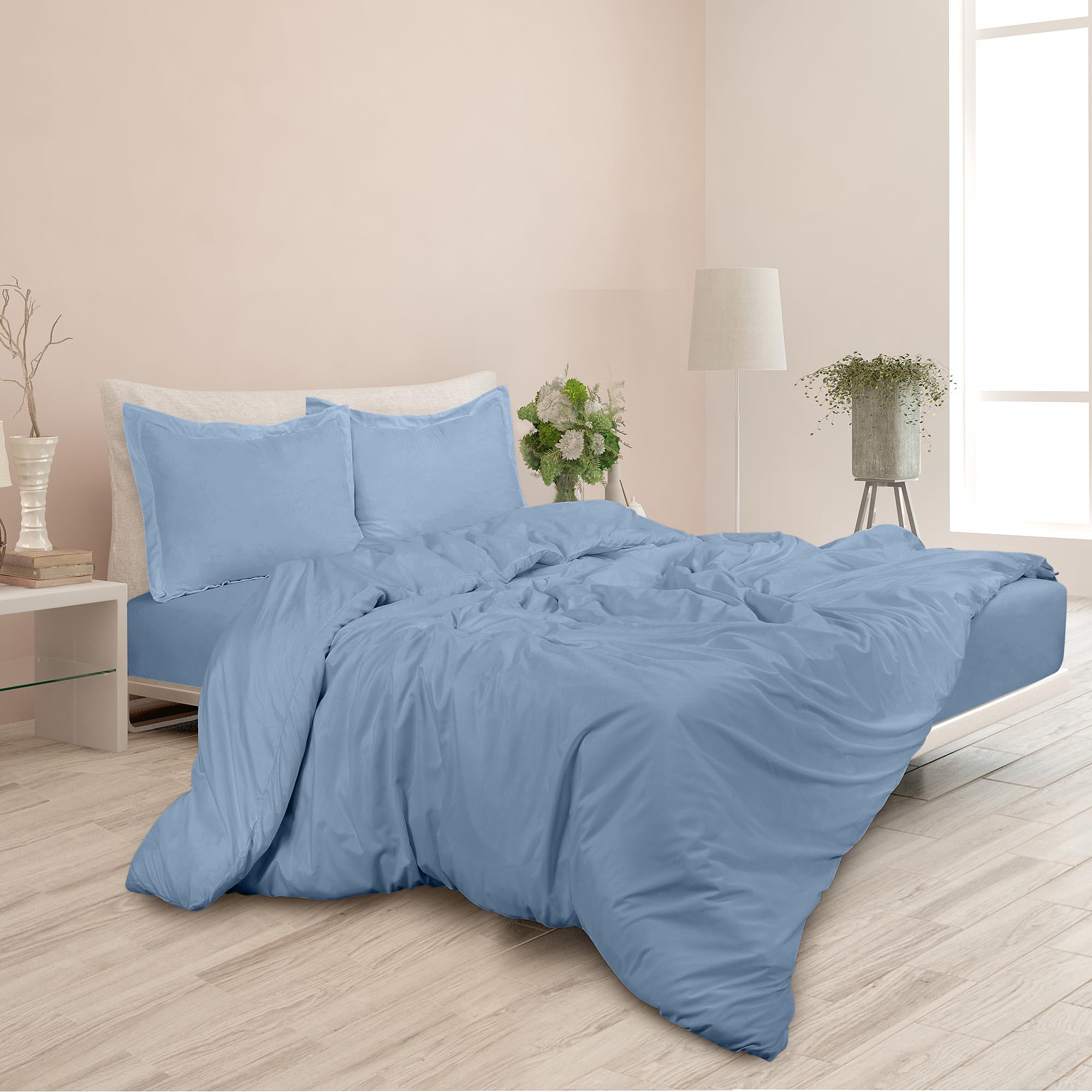 ROYALE Lake Blue Duvet Cover Queen Size - Washed Duvet Cover Set, 3 Piece Double Brushed Duvet Covers with Button Closure - 1 Duvet Cover 90x90 inch and 2 Pillow Shams - Comforter Cover