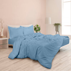 ROYALE Lake Blue Duvet Cover Queen Size - Washed Duvet Cover Set, 3 Piece Double Brushed Duvet Covers with Button Closure - 1 Duvet Cover 90x90 inch and 2 Pillow Shams - Comforter Cover