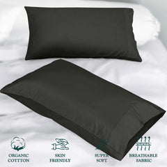 ROYALE LINENS 300 Thread Count 100% Long Staple Combed Cotton Pillowcases Set of 2 - Ultra Soft - Queen Bed Pillow Cover - 20"x30" - Breathable, Cool & Crisp Percale Black Pillow Cases (Queen, Black)