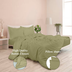 ROYALE Sage Green Duvet Cover Queen Size - Washed Duvet Cover Set 3 Piece Double Brushed Duvet Covers with Button Closure - 1 Duvet Cover 90x90 inch and 2 Pillow Shams - Comforter Cover