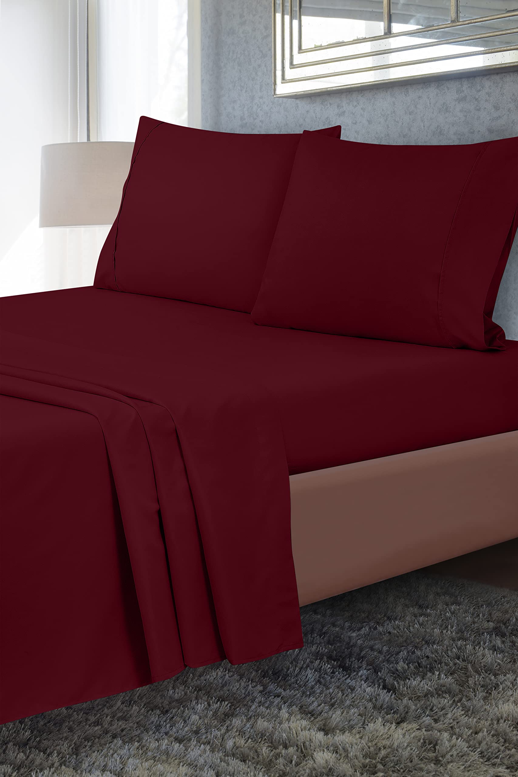 Royale Linen 2 Pack Bulk Flat Sheet Set - Top Sheet - Soft 1800 Microfiber - Wrinkle & Stain Resistant - for Hotel, Massage Table, Hospital, Dorm - Flat Sheet Sold Separately ( Burgundy)