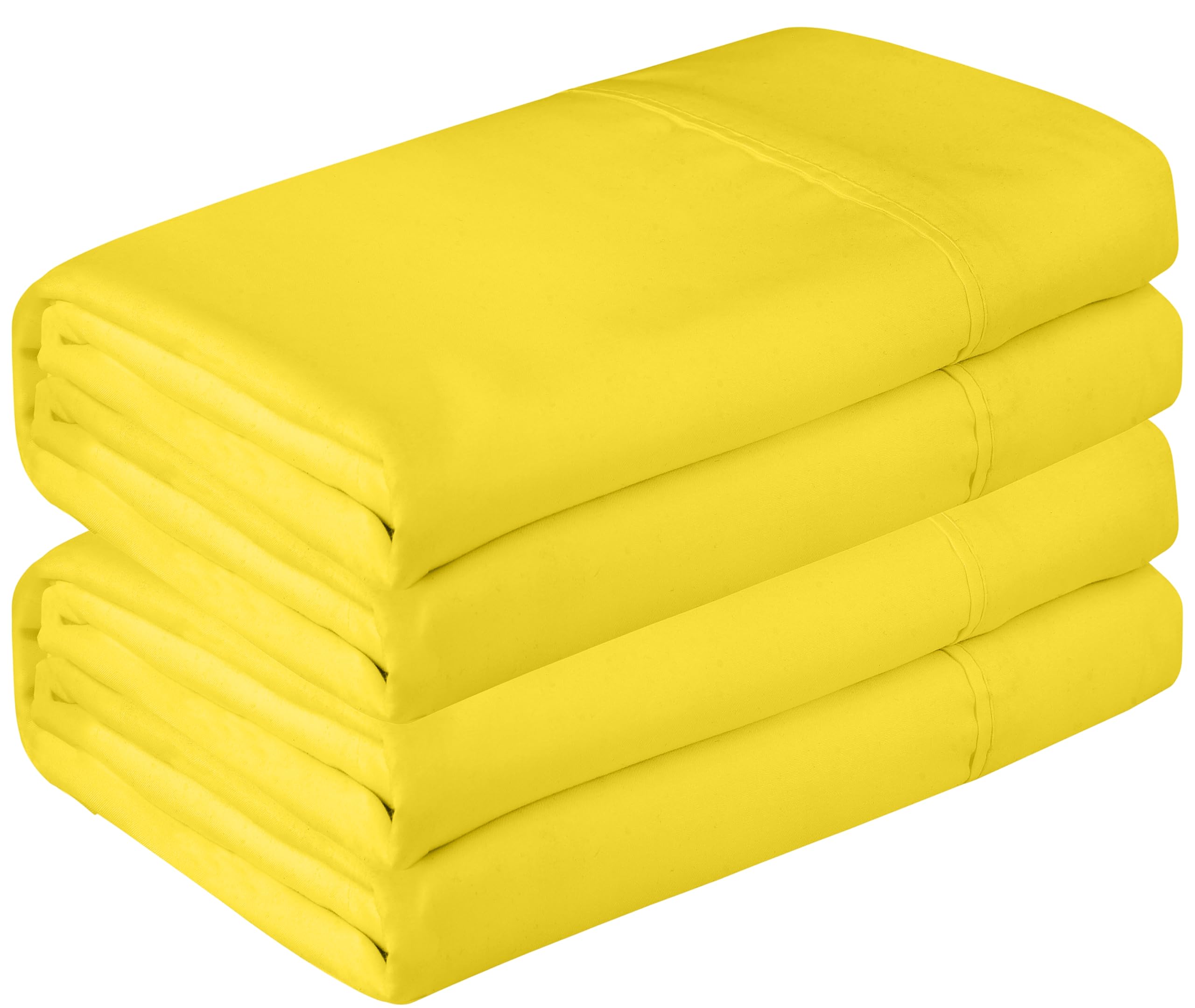 Royale Linen 2 Pack Bulk Flat Sheet - Top Sheet - Soft 1800 Microfiber - Wrinkle & Stain Resistant - for Hotel, Massage Table, Hospital, Dorm - Queen Flat Sheet Sold Separately (Queen, Yellow)