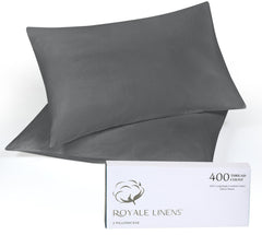 Royale Linens 400 Thread Count 100% American Grown Cotton Queen Pillowcase Set - Luxury Sateen Queen Pillow case - 20"x30" Inch - Soft & Smooth Set of 2 Grey Pillowcases - (Queen, Spanish Slate)