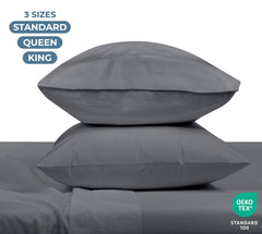ROYALE LINENS 200 Thread Count 100% Long Staple Combed Cotton Pillowcases Set Of 2 - Ultra Soft - Queen Bed Pillow Cover - 20"x30" - Breathable, Cool & Crisp Percale White (Queen, Charcoal)