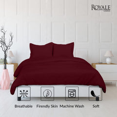 ROYALE Burgundy Duvet Cover Queen Size - Washed Duvet Cover Set, 3 Piece Double Brushed Duvet Covers with Button Closure - 1 Duvet Cover 90x90 inches and 2 Pillow Shams - Comforter Cover