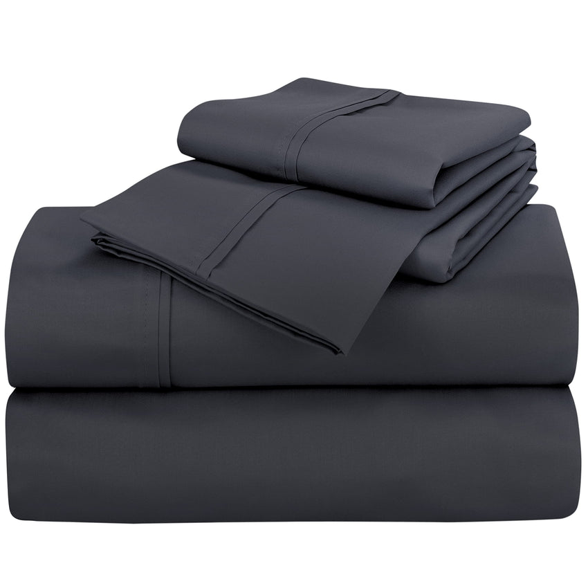 ROYALE LINENS 400 Thread Count 100% American Grown Cotton 4 Piece Sateen Queen Sheet Set - 1 Fitted Sheet, 1 Flat Sheet, 2 Pillow case - Charcoal Queen Bedsheet - Cotton Sheets - (Charcoal, Queen)