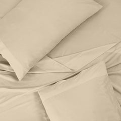 ROYALE LINEN 300 Thread Count 100% Long Staple Combed Cotton Sheet Set - 4 Piece Queen Bed Sheet 1 Fitted Sheet, 1 Flat Sheet, 2 Pillow Case - Breathable, Cool & Crisp Percale Sheet Set (Queen, Cream)