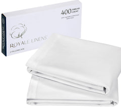 Royale Linens 400 Thread Count 100% American Grown Cotton Queen Pillowcase Set - Luxury Sateen Queen Pillow case - 20"x30" Inch - Soft & Smooth Set of 2 White Pillowcases - (Queen, Signature White)