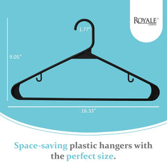 ROYALE Plastic Hangers 20 Pack - Black Plastic Hangers - Clothes Hanger With Hooks – Heavy Duty Space Saving Coat Hangers Ideal For Everyday Use For Tops, Skirt, Dress, Shirts, Pants (20 Pack, Black)