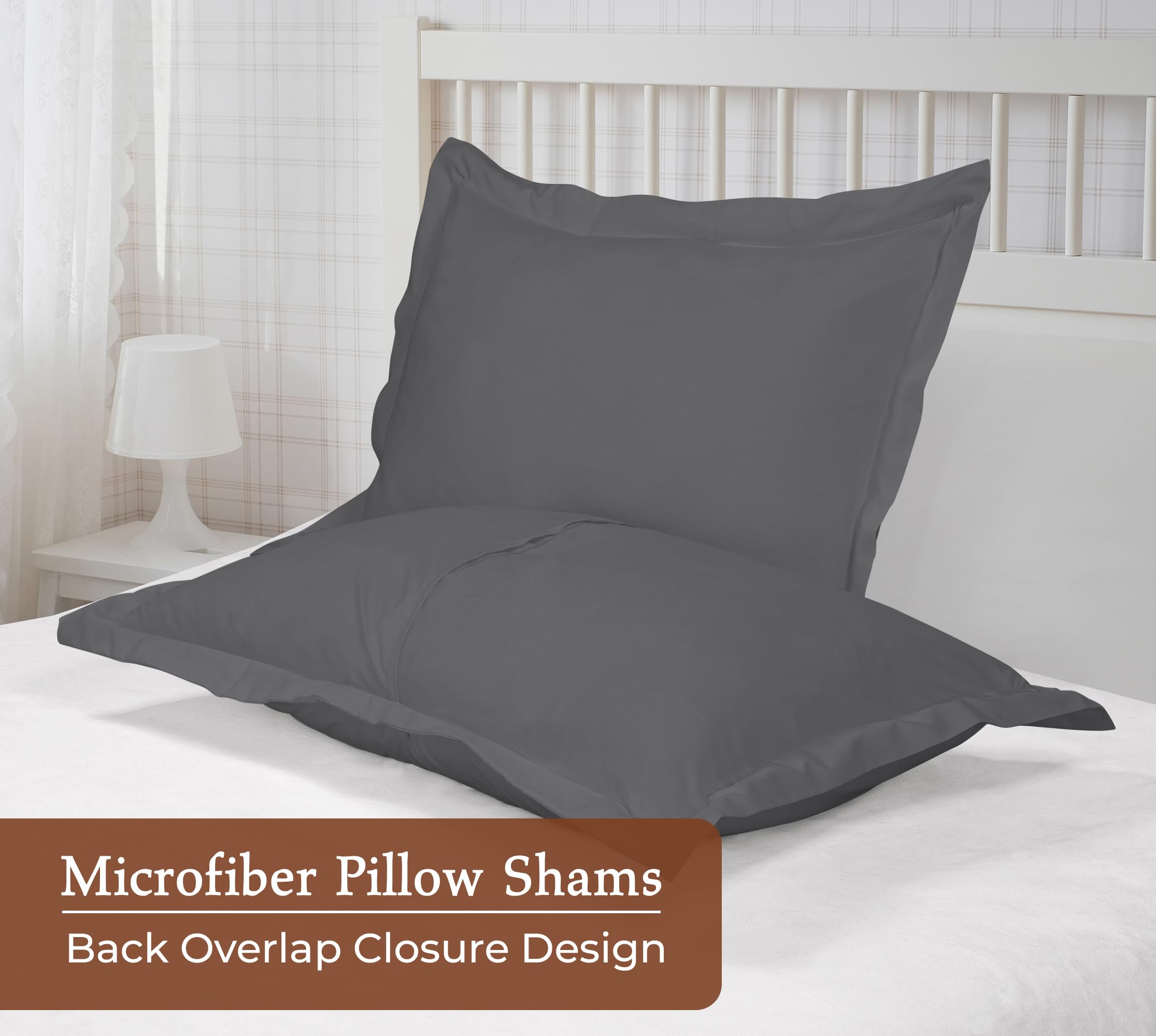 Royale Linens Pillow Shams 2 Pack -Brushed 1800 Microfiber - Bed Pillow Shams, Wrinkle & Fade Resistant Super Soft and Cozy -Back Overlap Closure - Oxford Pillowcase (Grey)