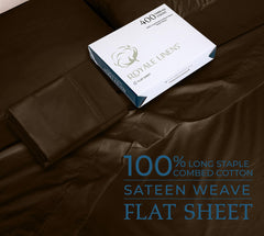 400 Thread Count 100% American Grown Cotton Flat Sheet - Cooling Sheets - Queen Sheets - Luxury Sateen Weave - Queen Flat Sheet Sold Separately - Chocolate Flat Sheet Only (Queen, Hazel Nut)