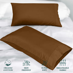 ROYALE LINENS 300 Thread Count 100% Long Staple Combed Cotton Pillowcases Set of 2 - Soft - Queen Bed Pillow Cover - 20"x30" - Breathable, Cool & Crisp Percale Brown Pillow Cases (Queen, Chocolate)