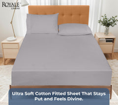 200TC cotton fitted sheet silver