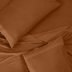 ROYALE LINENS 300 Thread Count 100% Long Staple Combed Cotton Sheet Set - 4 Piece Queen Bed Sheet 1 Fitted Sheet, 1 Flat Sheet, 2 Pillow Cases - Cool & Crisp Percale Sheet Set (Queen, Orange Rust)