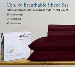 ROYALE LINENS 400 Thread Count 100% American Grown Cotton 4 Piece Sateen Queen Sheet Set - 1 Fitted Sheet, 1 Flat Sheet, 2 Pillow case - Tango Red Queen Bedsheet - Cotton Sheets - (Queen, Tango Red)