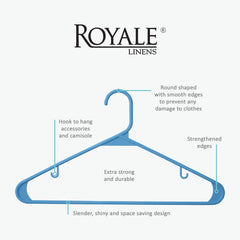 ROYALE Plastic Hangers 20 Pack - Blue Plastic Hangers - Clothes Hanger With Hooks – Heavy Duty Space Saving Coat Hangers Ideal For Everyday Use For Tops, Skirt, Dress, Shirts, Pants (20 Pack, Blue)