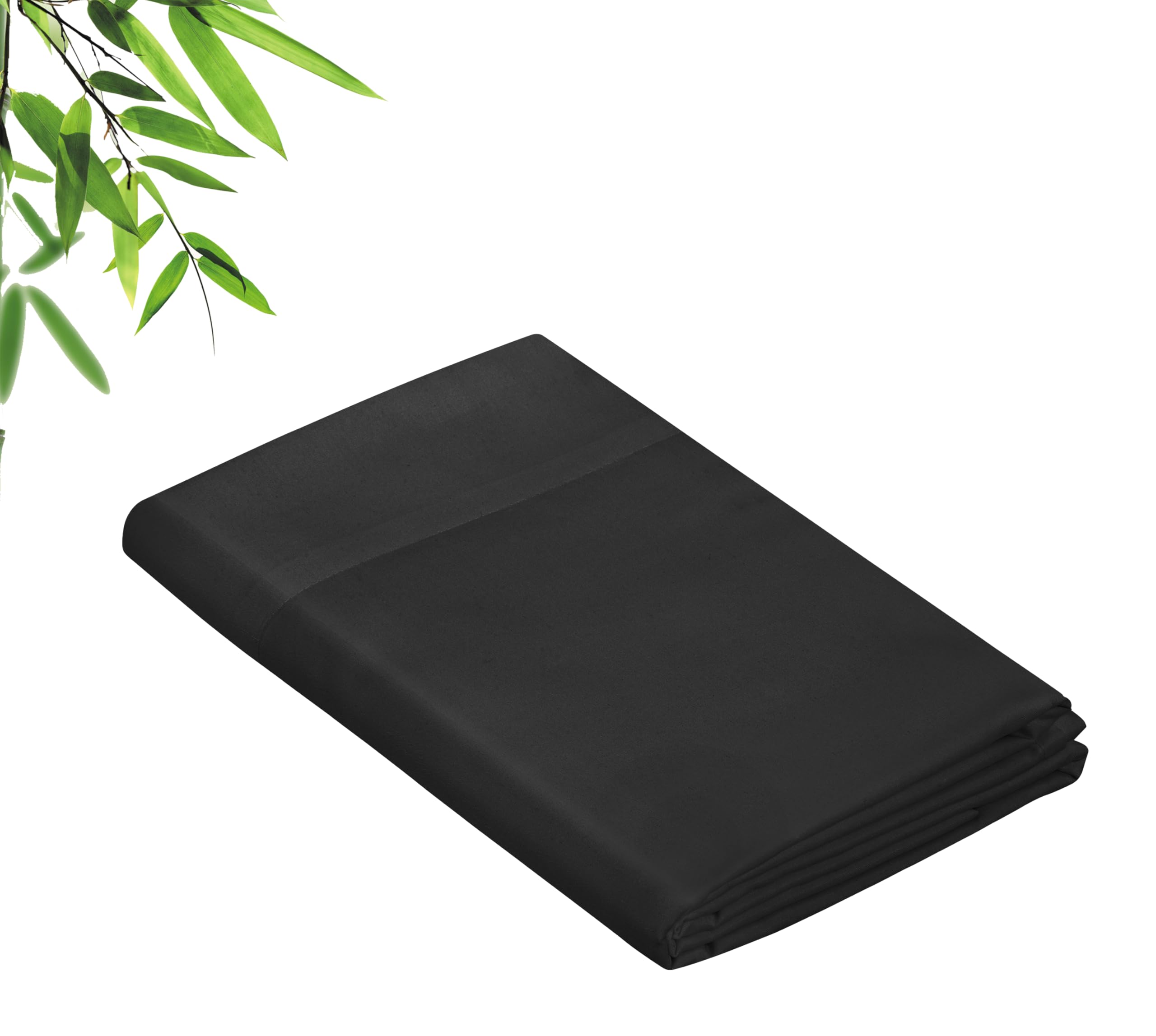 Royale Linens Bamboo Viscose Flat Sheets Only - Cooling Sheets - Organic Viscose Derived from Bamboo -  Flat Sheet Only - Top Sheet - Breathable & Silky Bedding (Black)