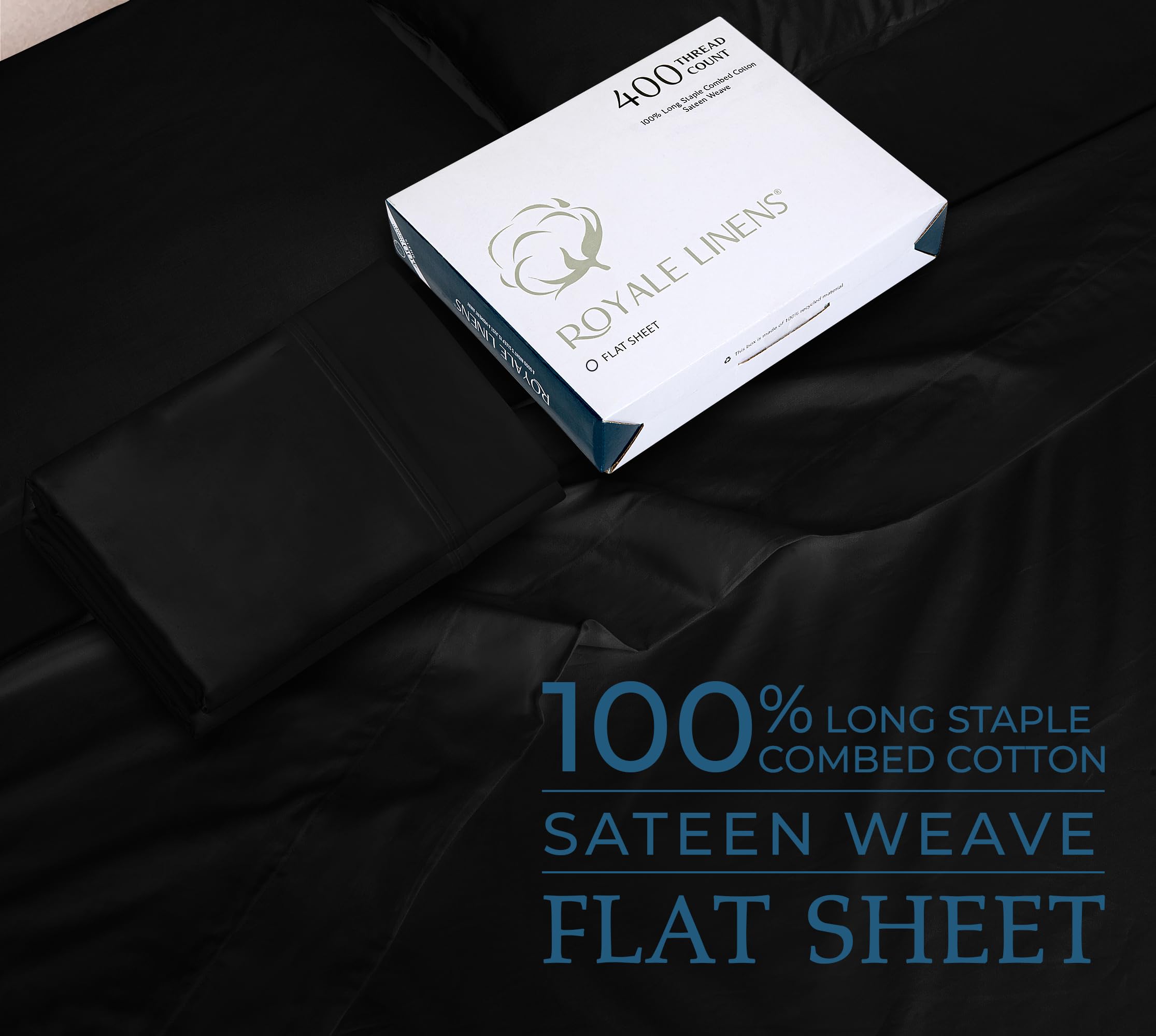 400 Thread Count 100% American Grown Cotton Flat Sheet - Cooling Sheets - Sheets - Luxury Sateen Weave - Flat Sheet Sold Separately - Soft Black Flat Sheet Only ( Night Black)