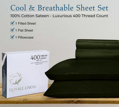 ROYALE LINENS 400 Thread Count 100% American Grown Cotton 4 Piece Sateen Queen Sheet Set - 1 Fitted Sheet, 1 Flat Sheet, 2 Pillow case - Green Queen Bedsheet - Cotton Sheets - (Queen, Leaf Green)