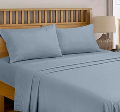 Royale Linen 300 Thread Count 100% Long Staple Combed Cotton Flat Sheet - Super Soft - Top Sheet - Queen Flat Sheet Sold Separately - Breathable Cool & Crisp Percale Flat Sheet Only (Queen, Lake Blue)