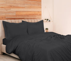 ROYALE Black Duvet Cover Queen Size - Washed Duvet Cover Set, 3 Piece Double Brushed Duvet Covers with Button Closure - 1 Duvet Cover 90x90 inches and 2 Pillow Shams - Comforter Cover