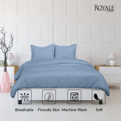 ROYALE Lake Blue Duvet Cover Queen Size - Washed Duvet Cover Set, 3 Piece Double Brushed Duvet Covers with Button Closure - 1 Duvet Cover 90x90 inch and 2 Pillow Shams - Comforter Cover