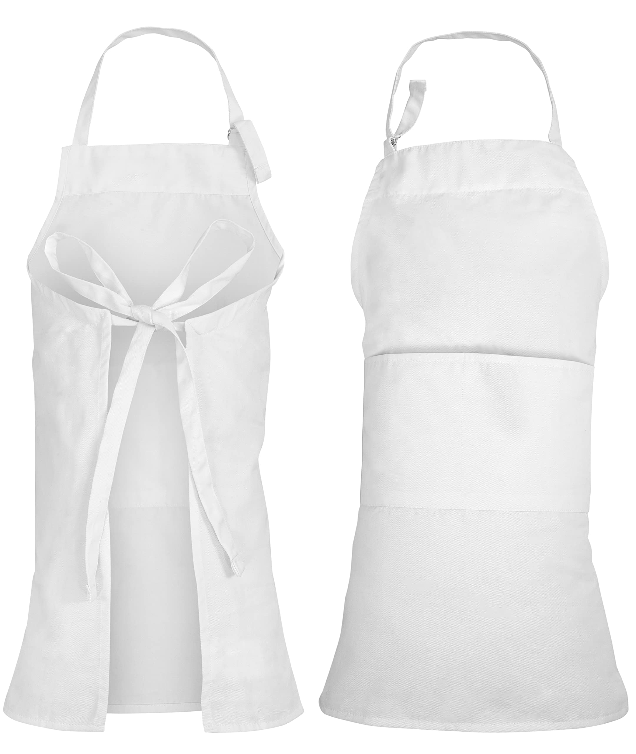 ROYALE LINENS 2 Pack Adjustable Bib Apron with 2 Pockets - Chef Cooking Kitchen Aprons for Women Men Chef (Pack Of 2, White)