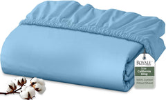 Royale Linens 200 Thread Count 100% Long Staple Combed Cotton Fitted Sheet - Super Soft Deep Pocket Bottom Sheet -Queen Fitted Sheet Only - Elastic Sheet (Queen,Lake Blue)