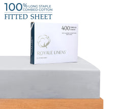 Royale Linens 400 Thread Count 100% American Grown Cotton Fitted Sheet Queen Size - All Around Elastic Fitted Sheet - Luxury Sateen Weave - Snug Fit Bottom Sheet Fit Up to 16" (Queen,Spanish Silver)