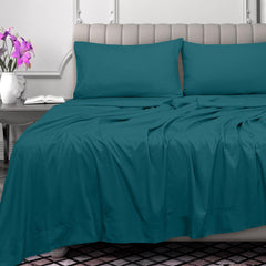 ROYALE LINENS 300 Thread Count 100% Long Staple Combed Cotton Flat Sheet - Super Soft - Top Sheet - Queen Flat Sheet Sold Separately - Breathable, Cool & Crisp Percale Flat Sheet Only (Queen, Teal)