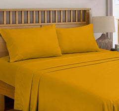 ROYALE LINENS 300 Thread Count 100% Long Staple Combed Cotton Flat Sheet - Super Soft - Top Sheet - Queen Flat Sheet Sold Separately - Breathable, Cool & Crisp Percale Flat Sheet Only (Queen, Yellow)