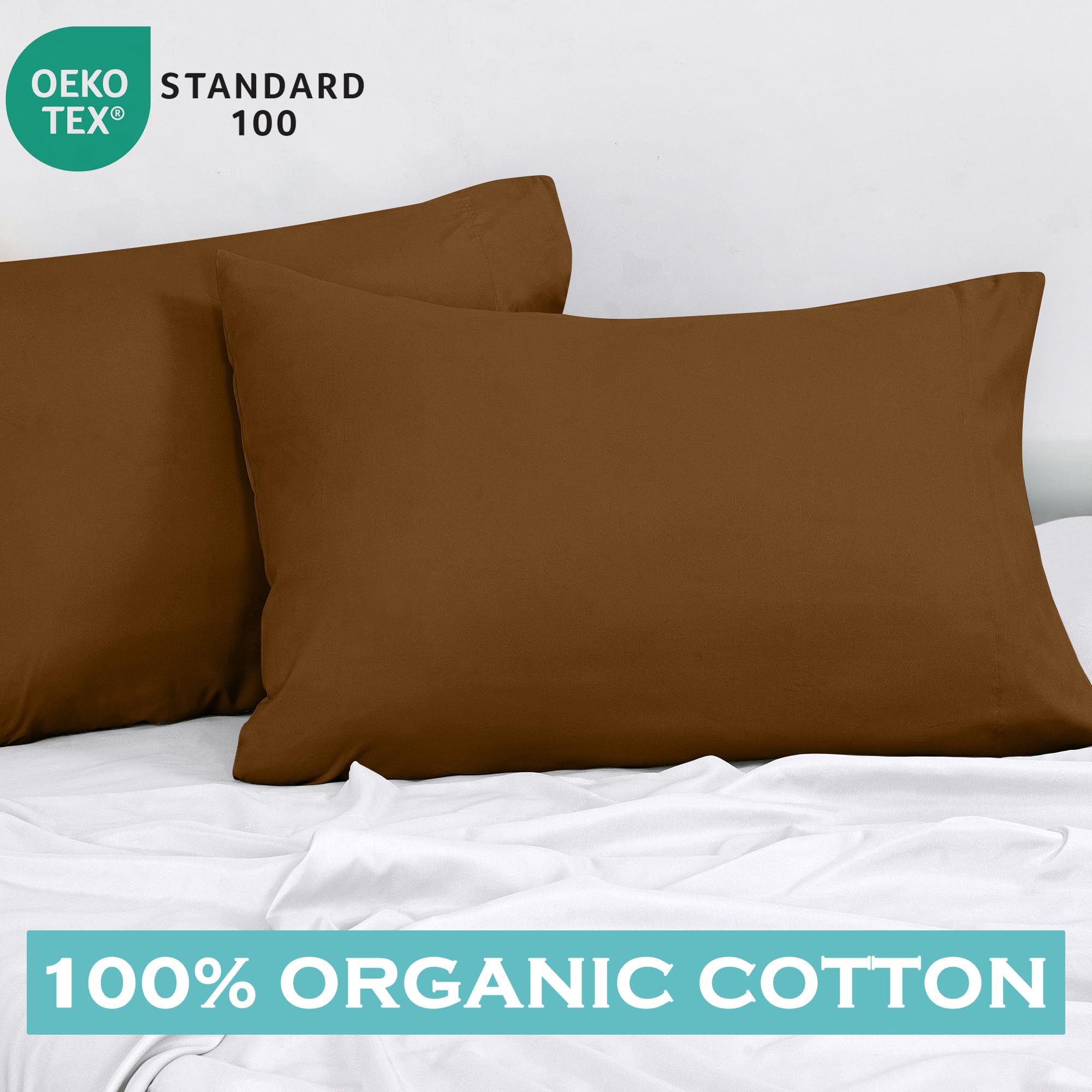 ROYALE LINENS 300 Thread Count 100% Long Staple Combed Cotton Pillowcases Set of 2 - Soft - Bed Pillow Cover- Breathable, Cool & Crisp Percale Brown Pillow Cases (Chocolate)
