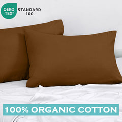 ROYALE LINENS 300 Thread Count 100% Long Staple Combed Cotton Pillowcases Set of 2 - Soft - Queen Bed Pillow Cover - 20"x30" - Breathable, Cool & Crisp Percale Brown Pillow Cases (Queen, Chocolate)