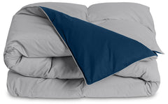 ROYALE Queen Comforter - All Season Down Alternative Bedding Comforter - Lightweight Quilted Comforter with Corner Tabs - Soft Luxury Hotel Comforter - Box Stitched Duvet Insert (Queen, Navy & Silver)