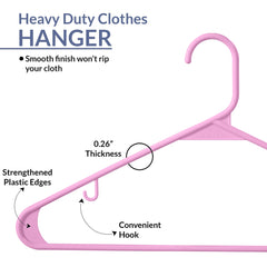 ROYALE Plastic Hangers 20 Pack - Pink Plastic Hangers - Clothes Hanger With Hooks – Heavy Duty Space Saving Coat Hangers Ideal For Everyday Use For Tops, Skirt, Dress, Shirts, Pants (20 Pack, Pink)