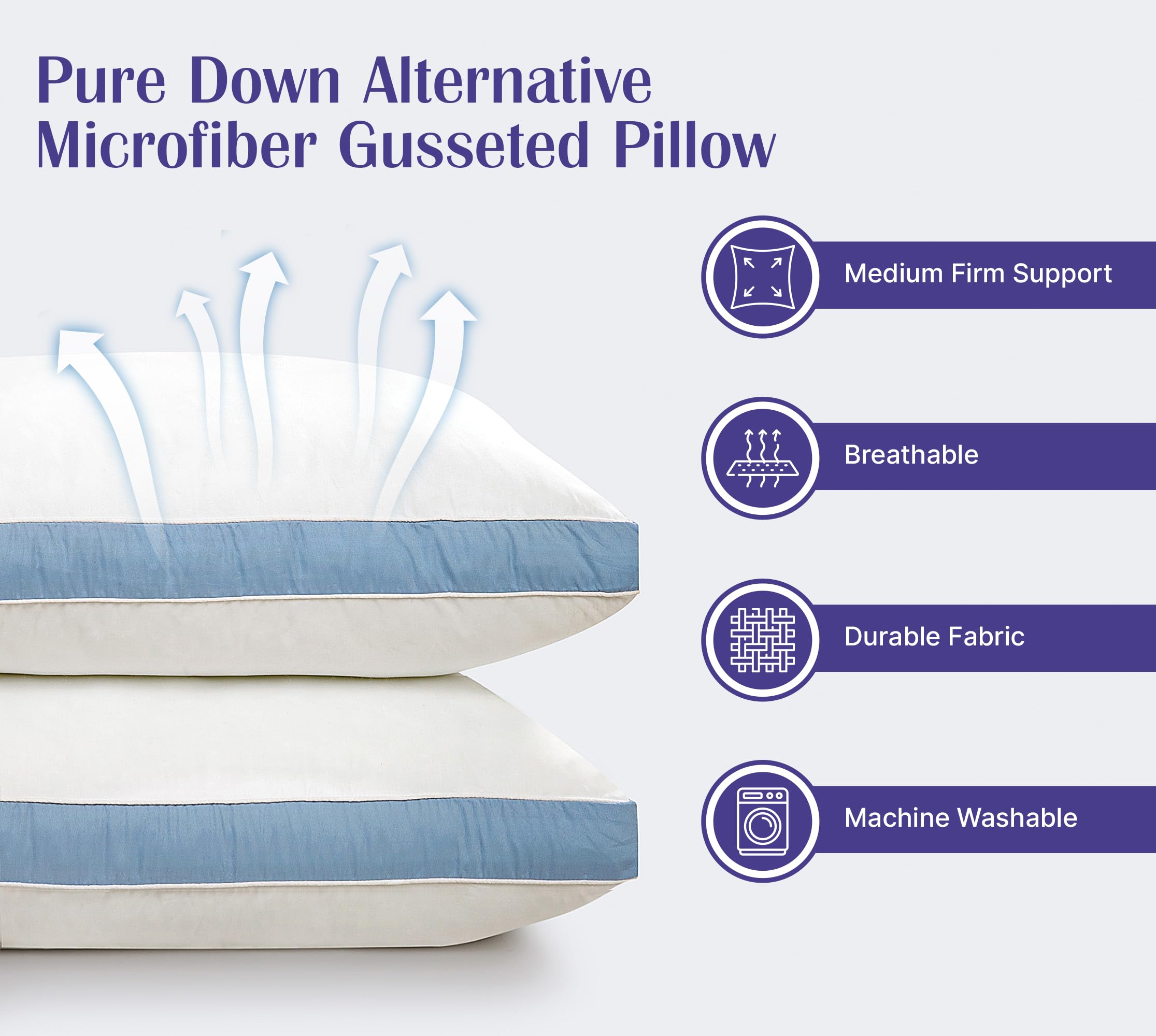 ROYALE LINENS Pillows Set of 2 -Bed Pillows for Sleeping -Cooling Pillow for Back, Stomach or Side Sleepers -Down Alternative Gusseted Pillows -Hotel Quality (, Pack of 2)