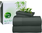 Royale Linens Bamboo Viscose Sheet Set - Cooling Bed Sheet Set - 1 Fitted, 1 Flat & 2 Pillowcase - Fits Up to 16" - Organic Viscose Derived from Bamboo - Bedding Sheet & Pillowcase (Grey)