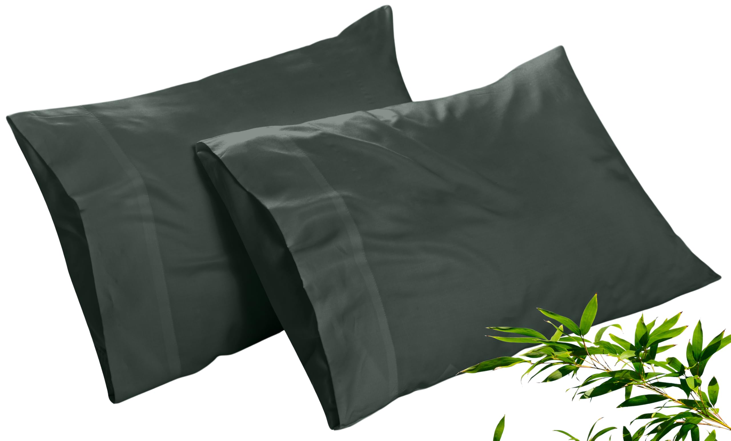 Royale Linens Cooling Pillow Cases Set of 2-100% Rayon Derived from Bamboo Cooling Pillowcase for Hot Sleepers - Soft & Silky Pillow Covers with Envelope Closure (Grey)