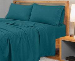 ROYALE LINENS 300 Thread Count 100% Long Staple Combed Cotton Flat Sheet - Super Soft - Top Sheet - Queen Flat Sheet Sold Separately - Breathable, Cool & Crisp Percale Flat Sheet Only (Queen, Teal)