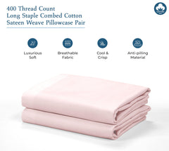 Royale Linens 400 Thread Count 100% American Grown Cotton Queen Pillowcase Set - Luxury Sateen Queen Pillow case - 20"x30" Inch - Soft & Smooth Set of 2 Pink Pillowcases - (Queen, Kyoto Blush)